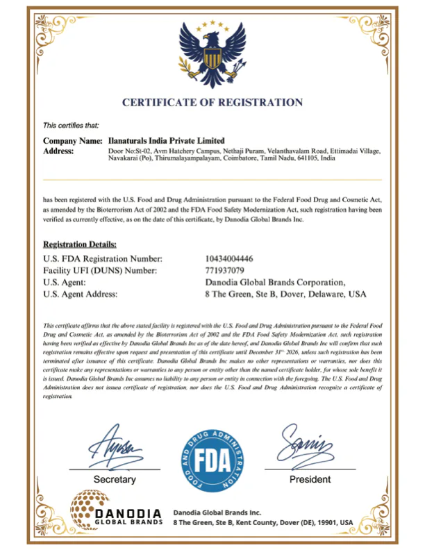 U.S. FDA Registration certificate preview