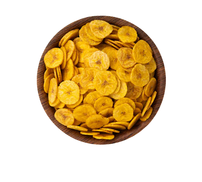 A wooden tray filled with Kerala banana chips